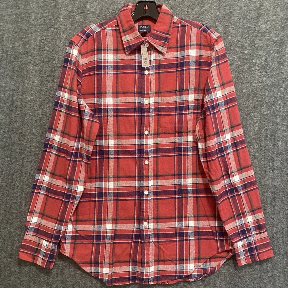 NEW J Crew Flannel Shirt Men S Red Blue Plaid Long Sleeve Button Up Work Outdoor